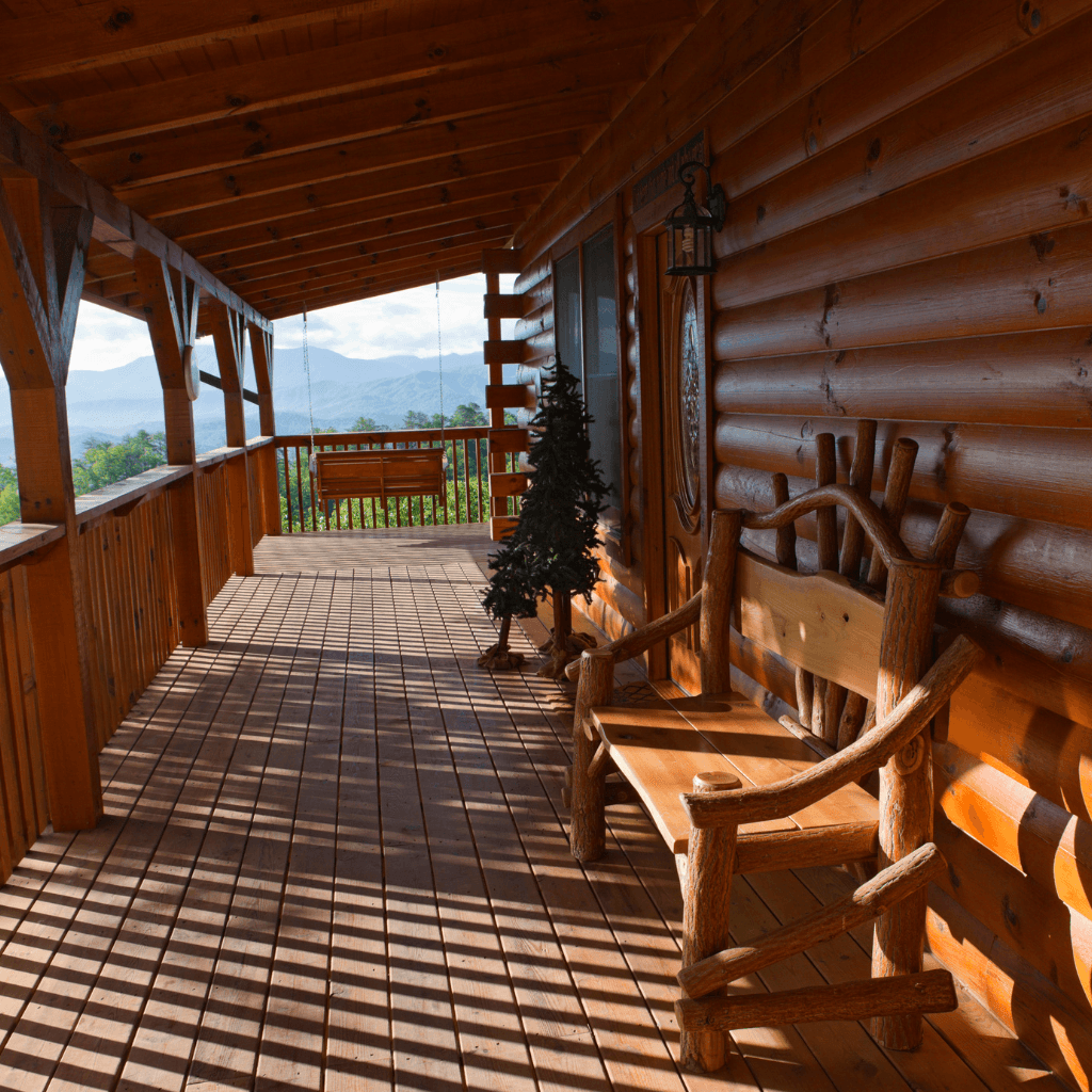 Log cabin front porch