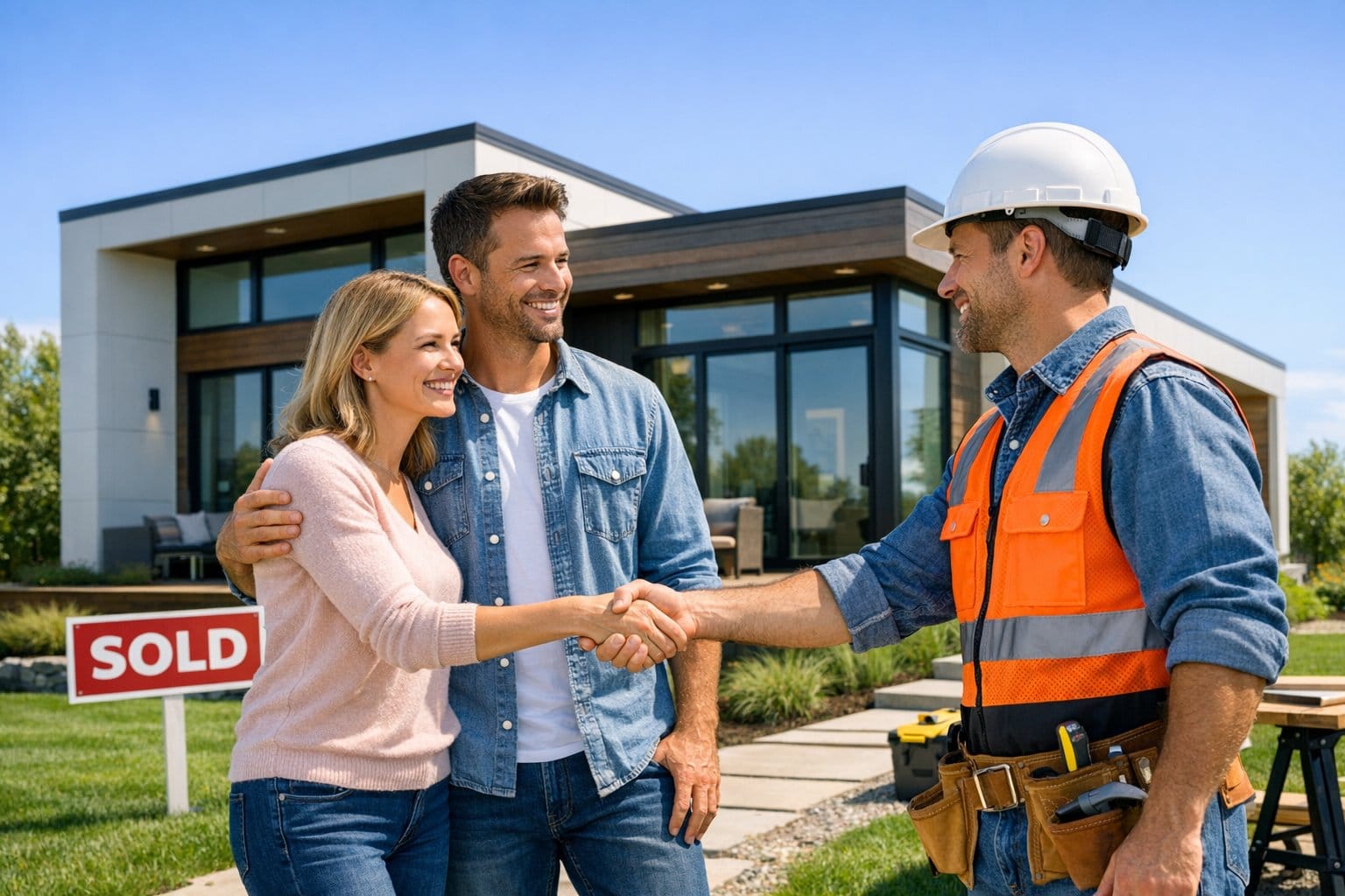 couple with new modular home