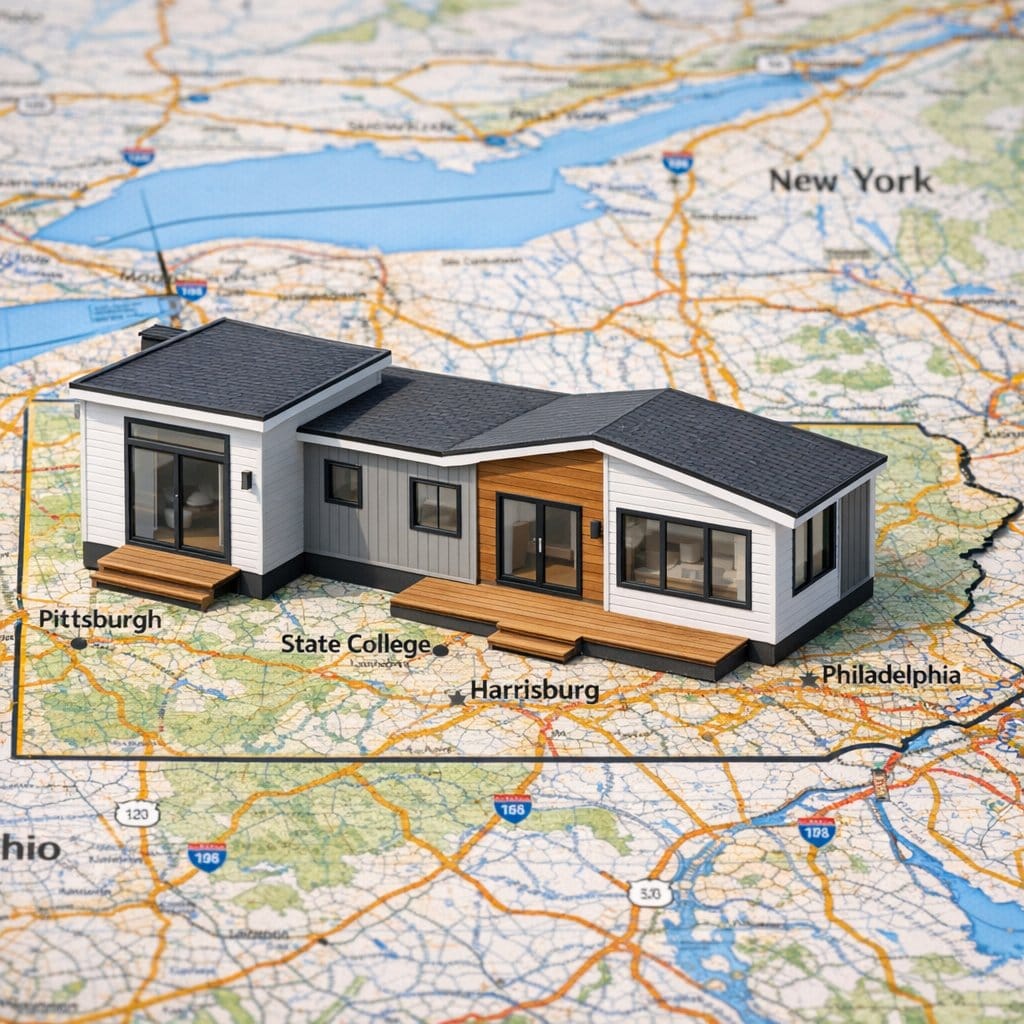 map of pennsylvania with a modular home